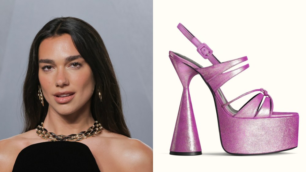 Left: Dua Lipa attends the 2026 Vanity Fair Oscar Party Hosted By Mark Guiducci at Los Angeles County Museum of Art on March 15, 2026 in Los Angeles, California.
Right: D'accori Belle Sandal.